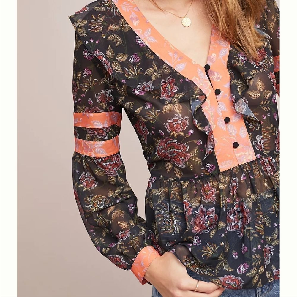 ‎Anthropologie Laia Francesca Floral Blouse Size XXS